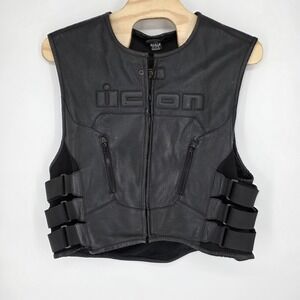 Icon Regulator D30 Motorcycle Leather Vest Men 2X 3X Black Adjustable Strap Bike